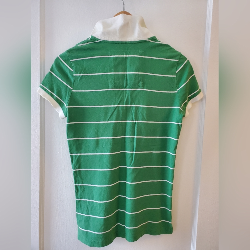Abercrombie & Fitch Green Striped Polo Shirt Size L - Picture 3 of 4